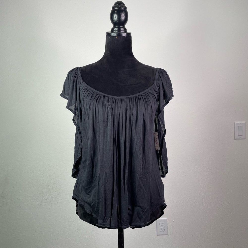 Free People Women’s Black Ruffle Short Sleeve Top Size XS